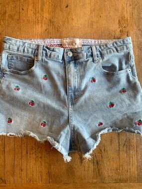 Project Rebel Cherry Embroidered Denim Shorts